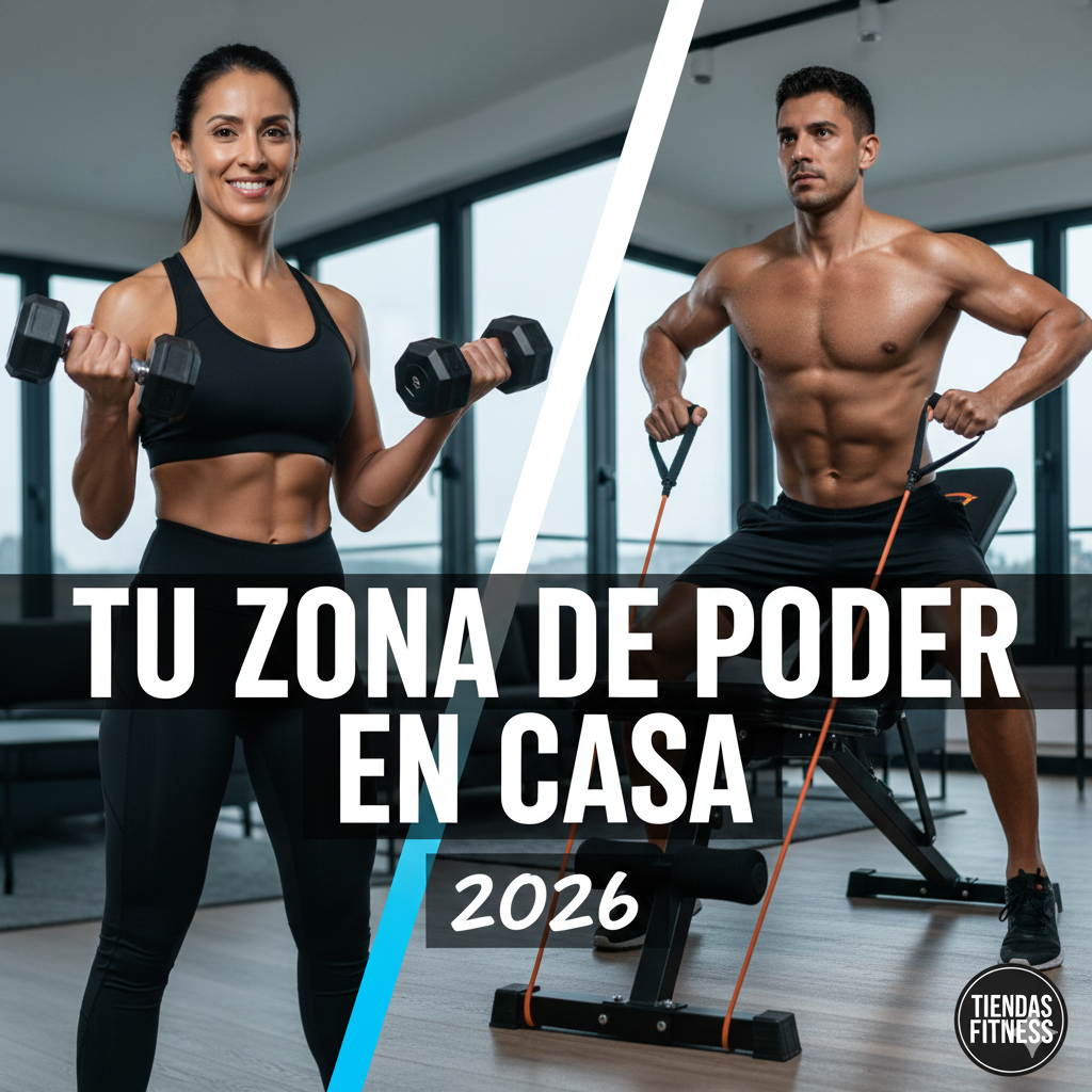Imágen de usa pareja utilizando equipos como mancuernas y equipos sencillos invitando a crear un gimnasio en casa