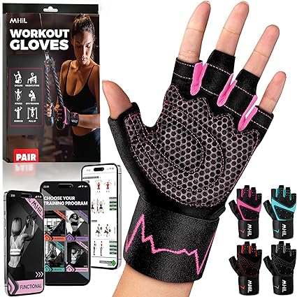 MhIL Guantes de entrenamiento para mujer – Guantes de gimnasio transpirables para mujer con protección de palma y agarre mejorado – Guantes acolchados para levantamiento de pesas para mujer